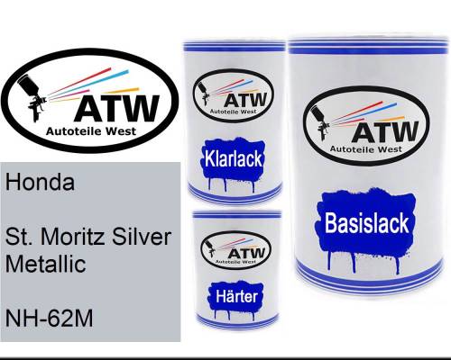 Honda, St. Moritz Silver Metallic, NH-62M: 500ml Lackdose + 500ml Klarlack + 250ml Härter - Set, von ATW Autoteile West.